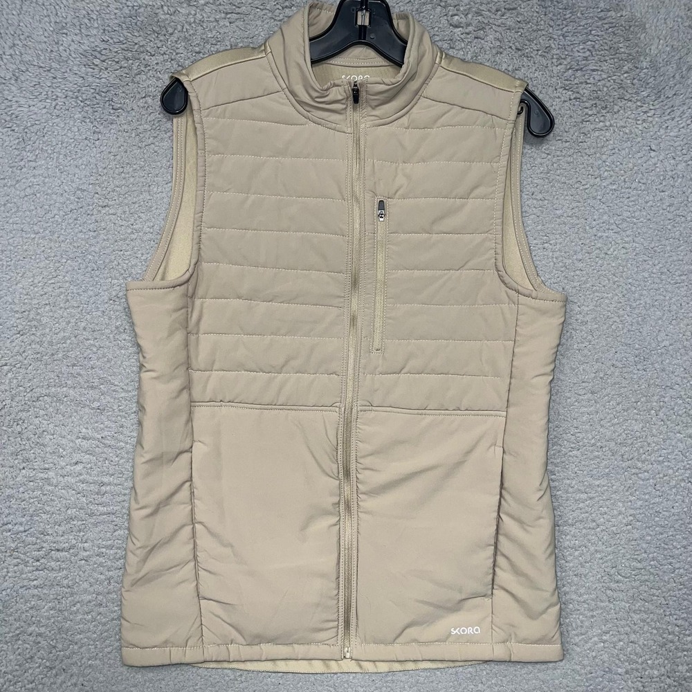 Skora Light‎ Hybrid Puffer Vest Men's Size S Beige Quilted Primaloft Insulated